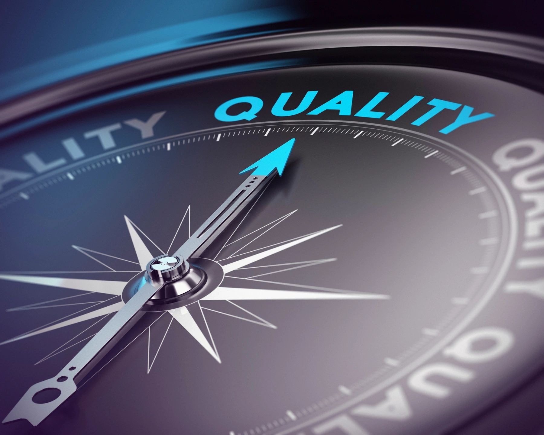 Compass pointing toward quality and precision